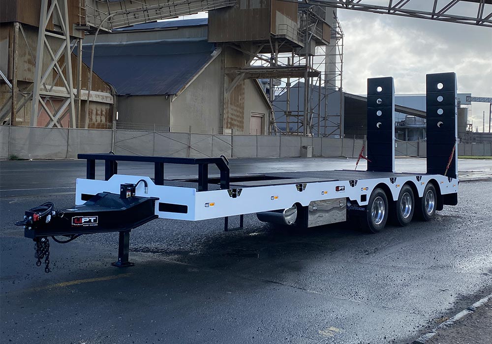 Custom heavy duty tri axle trailer with BPW rear steer by Ultimate Plant Trailers in Geelong