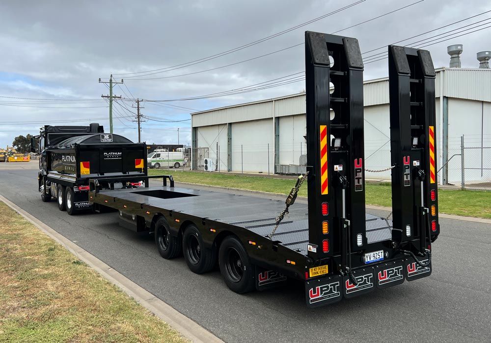 Custom heavy duty tri axle trailer with BPW rear steer by Ultimate Plant Trailers in Geelong