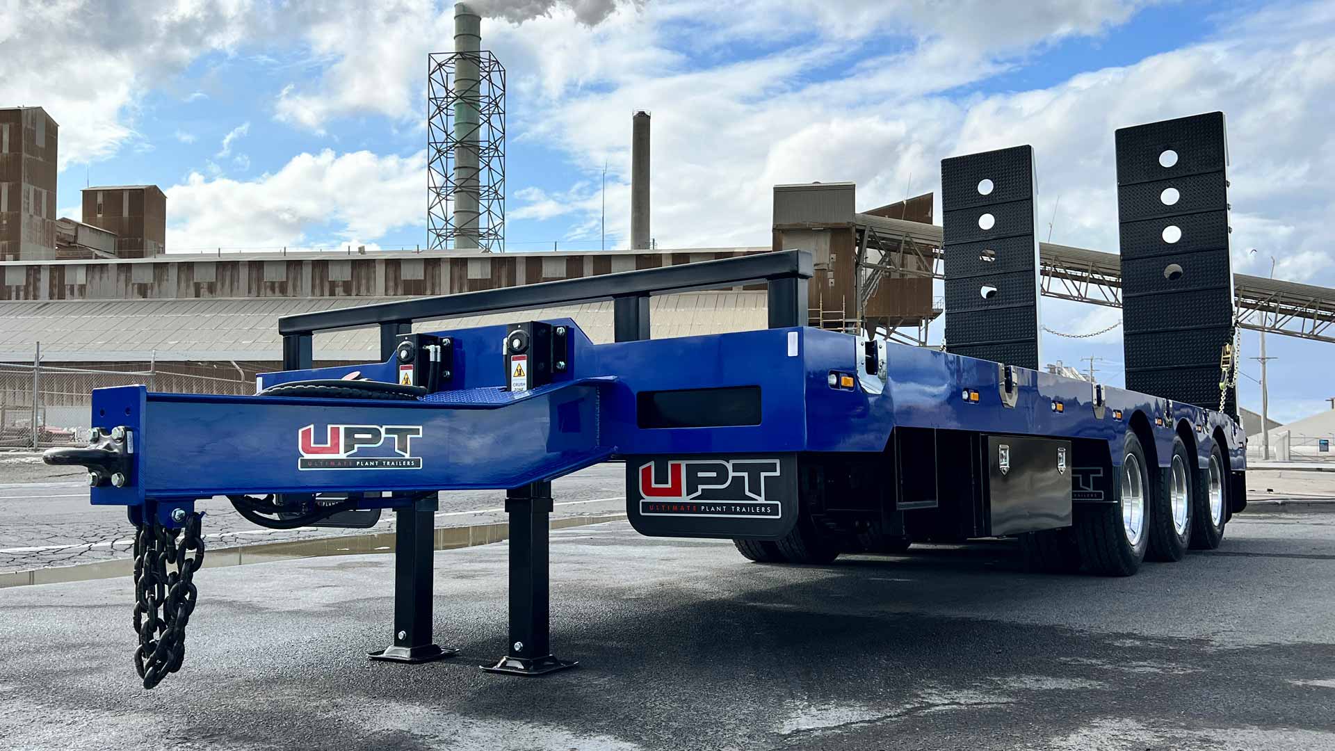 Blue custom tri axel trailer for plant equipment in Geelong