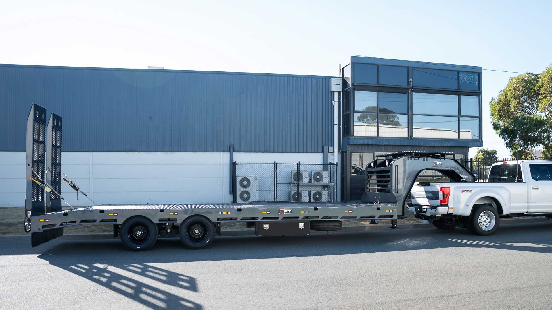 Gooseneck Tandem Axle Trailer custom built by Ultimate Plant Trailers for Coastal Vegetation Management, WA - rear view