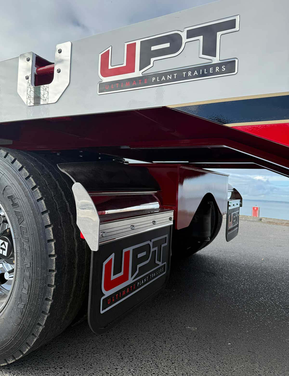 Ultimate Plant Trailers close up of chrome badge and mudflaps