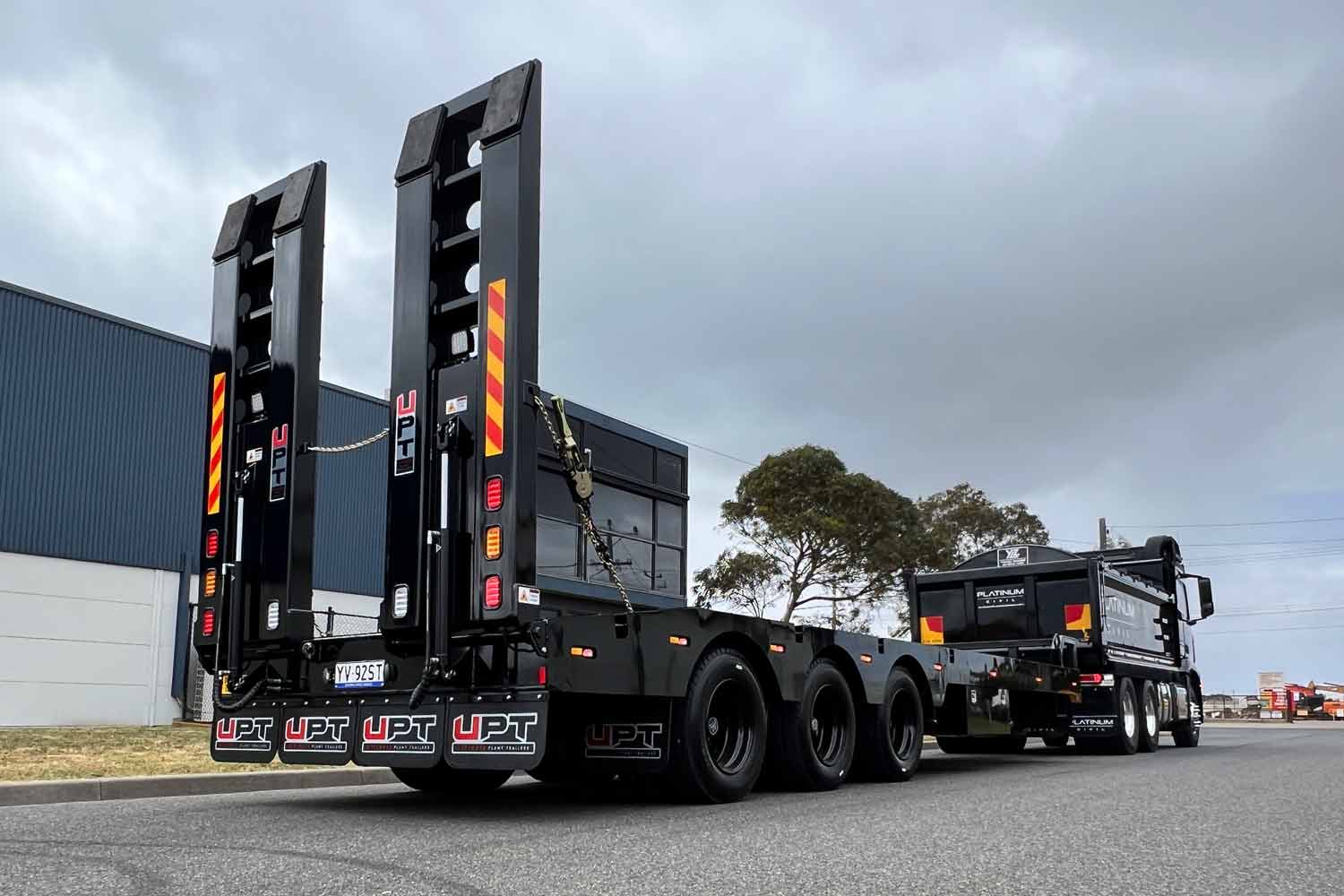 Custom heavy duty tri axle trailer with BPW rear steer by Ultimate Plant Trailers in Geelong