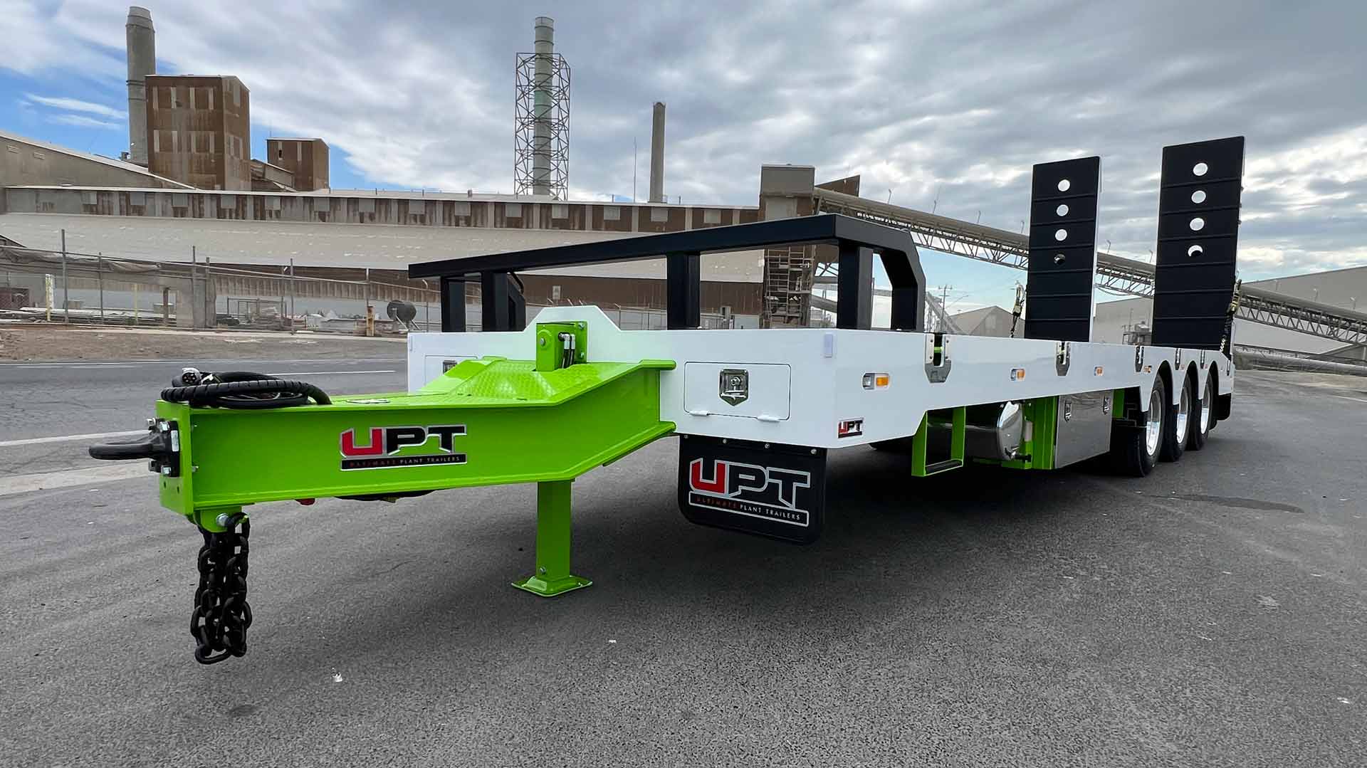 Custom heavy duty tri axle trailer with BPW rear steer by Ultimate Plant Trailers in Geelong
